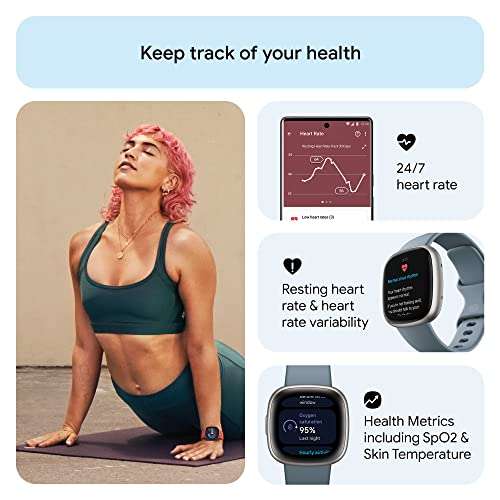 Fitbit Versa 4 Fitness Watch (Waterfall Blue/Platinum Aluminium) with 6-Month Premium Membership 6