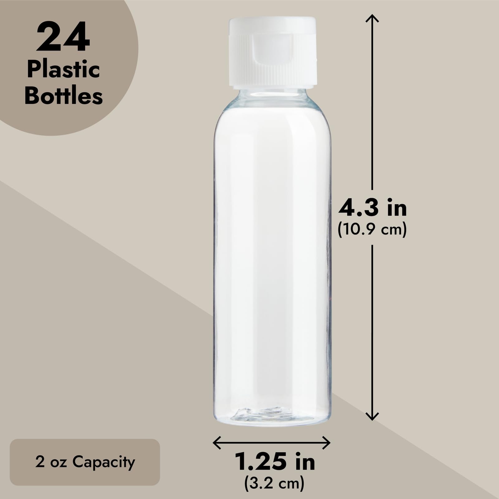 HMIASFMK 24 Pack Plastic Empty 2oz Travel Bottles with Flip Cap, Refillable Containers for Toiletries, Lotion, Liquid 5