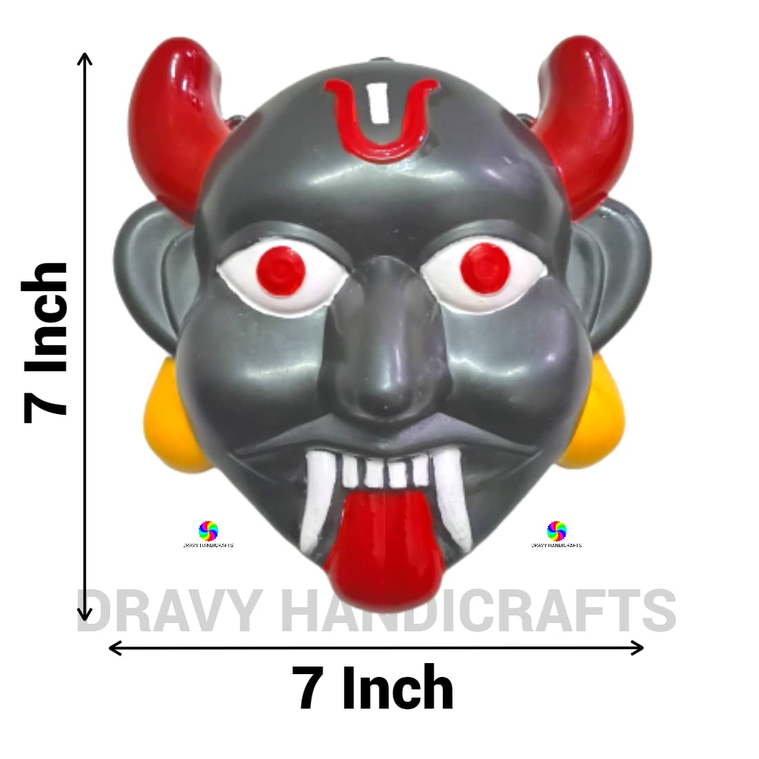 DRAVY HANDICRAFTS Nazar Battu for home entrance Evil Eye Protector Plastic Mask For Pooja Wall Hanging Nazar Suraksha Kawach for House Entrance, Office, Shops, Car, Truck (Size- 7X7 Inches) 4