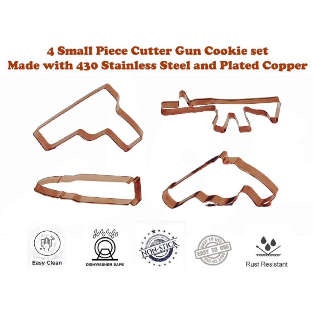 Caliber Gourmet Cookie Cutter Mold Set - Gun Shaped, Rifle, Bullet, Revolver, Cutters - Funny Military Theme for Adults, Kids, Kitchen Supply, Christmas - Stainless Steel, Rust-Free, Dishwasher Safe 6