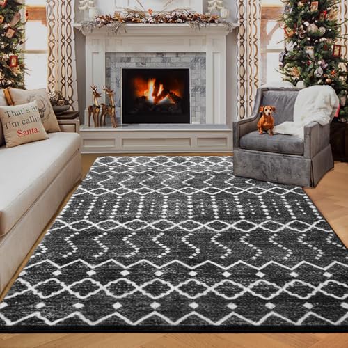 ONASAR Moroccan Area Rug, 3x5 Machine Washable Entryway Rug Indoor Door Mat Non-Slip Kitchen Rug Boho Bedroom Rug, Small Vintage Throw Rug for Bathroom Laundry Room Dorm Kitchen Mat (Black/White) 4