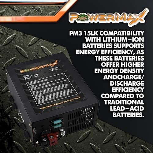 Powermax RV Converter | 15 Amp | 12V Power Converter with Built-in 4 Stage Smart Battery Charger | 110V AC to 12V | Lithium Compatible | Fully Adjustable Output from 13V to 16.5V | PM3 15LK 3
