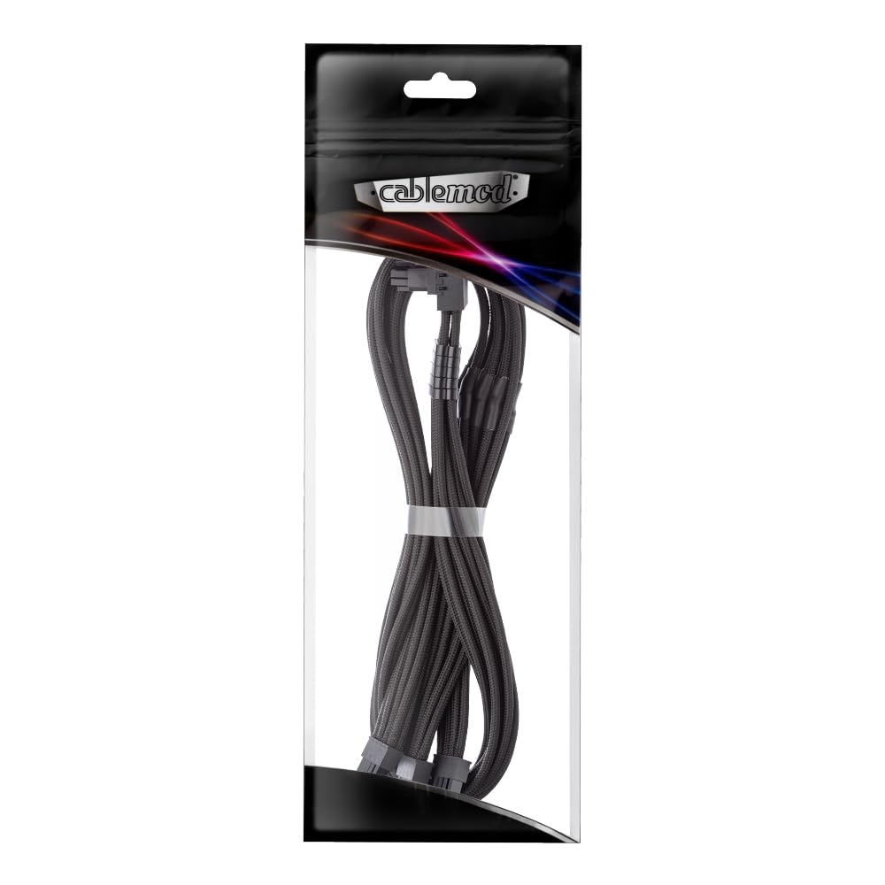 CableMod C-Series Pro ModFlex Sleeved 12V-2x6 12VHPWR 90° StealthSense PCIe Cable for Corsair Type 5 RMX Shift - Variant A (Black, 90° 16-pin to Triple 8-pin, 65cm) 5