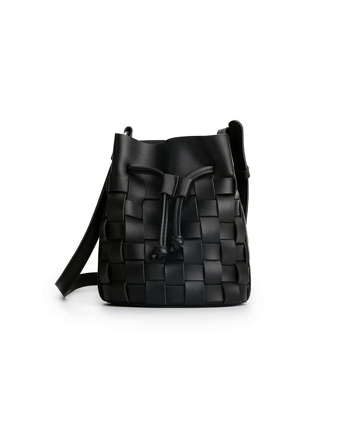 TIJN Woven Bucket Bag for Women Luxury Satchel Handbag with Vegan Leather Crossbody Bag,Black(Ailin) 1