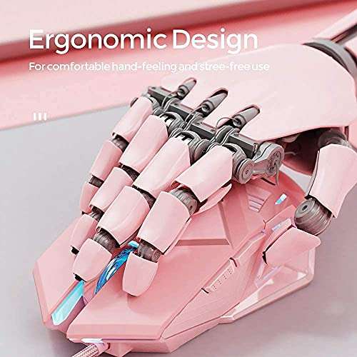 INPHIC Pink Gaming Mouse. USB Optical Wired Mouse. RGB Backlight. 4 Levels Adjustable DPI up to 4800. Silent Click, Ergonomic and 7 programmable Buttons Design. PC Gaming Mice for Windows System. 4