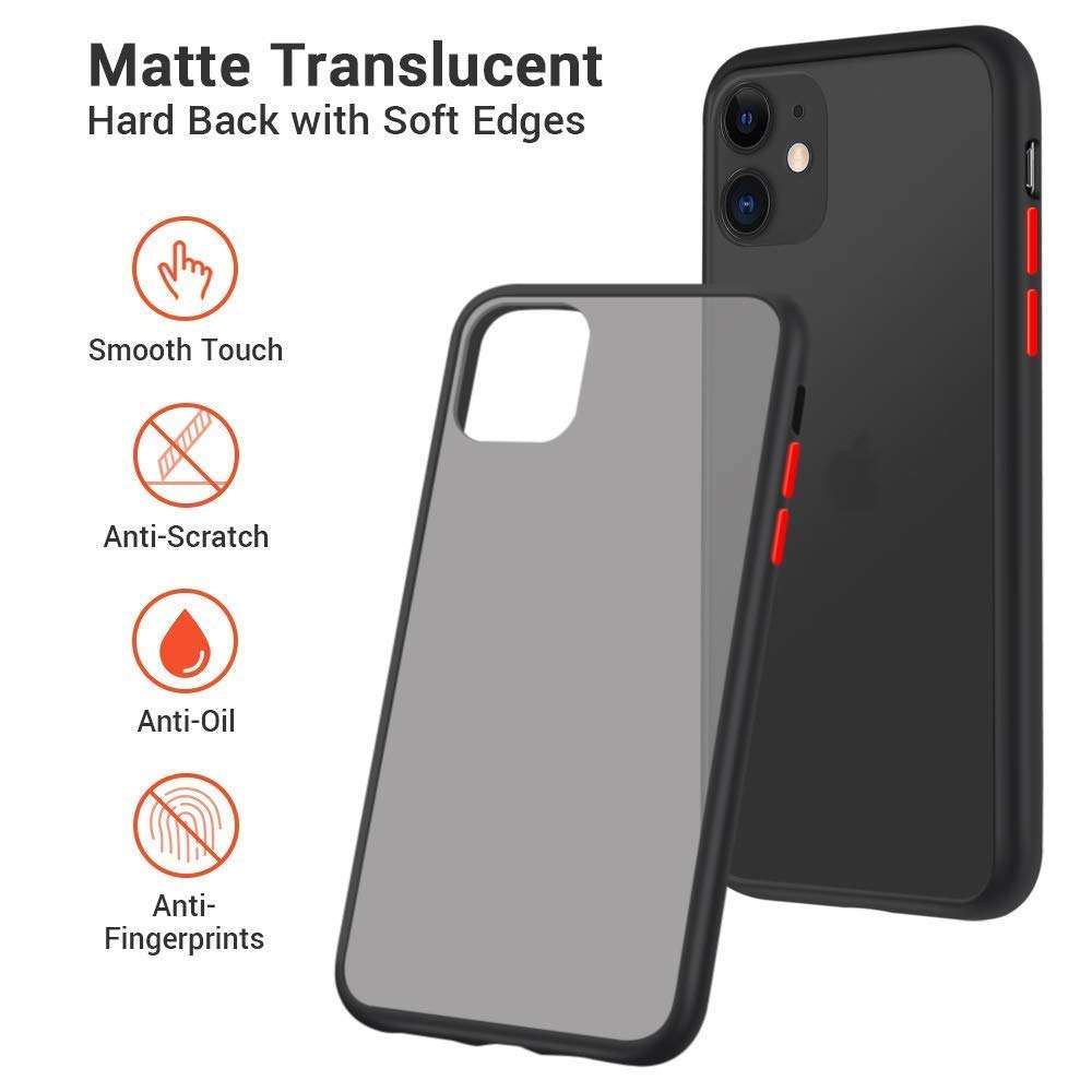 TRENDYTHINK Transparent Shockproof Camera Protection Smoke Cover Translucent Matte Soft TPU Pouch Case Smoke Case for (Black, I Phone 11) 6