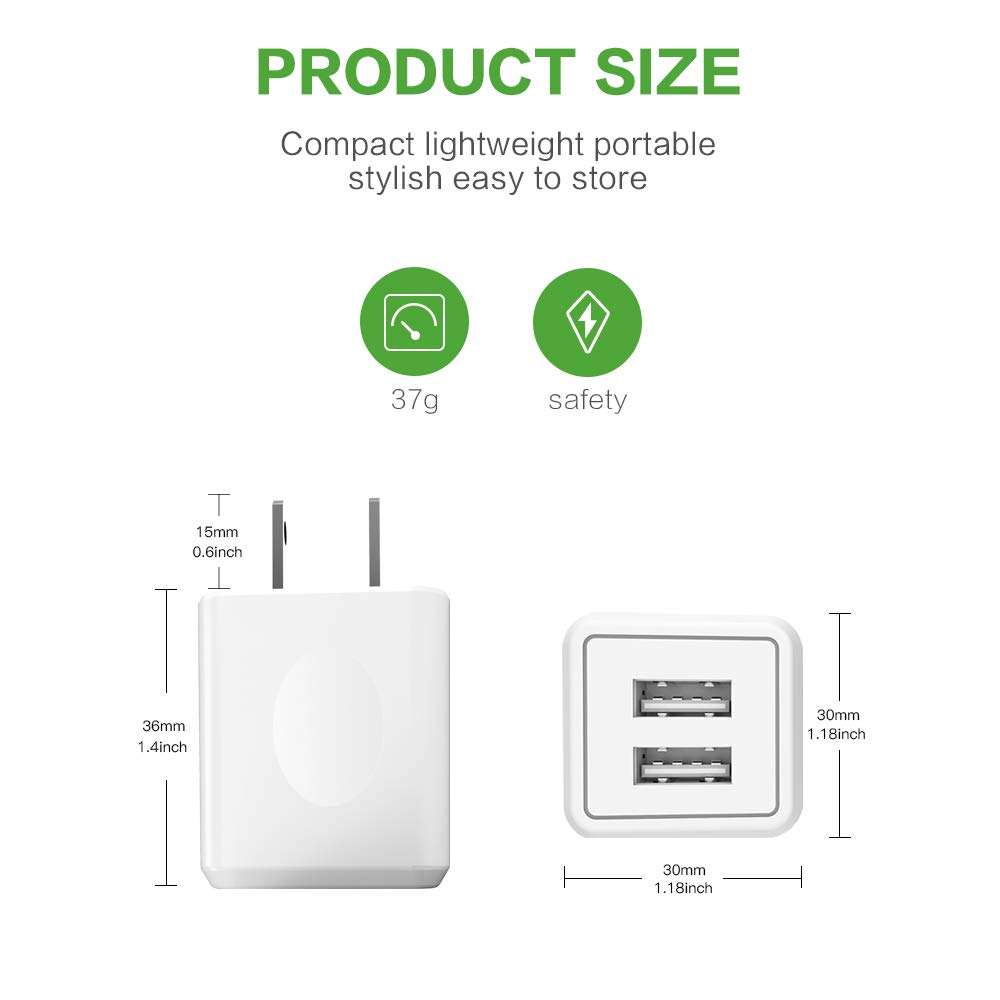 Wall Charger, 2.1A 12W Dual Port Portable Universal USB Wall Charger for Apple iPhone,iPad, Samsung Galaxy, HTC Nexus Moto BlackBerry, Bluetooth Speaker Headset & Power Bank, White (2-Pack) 6