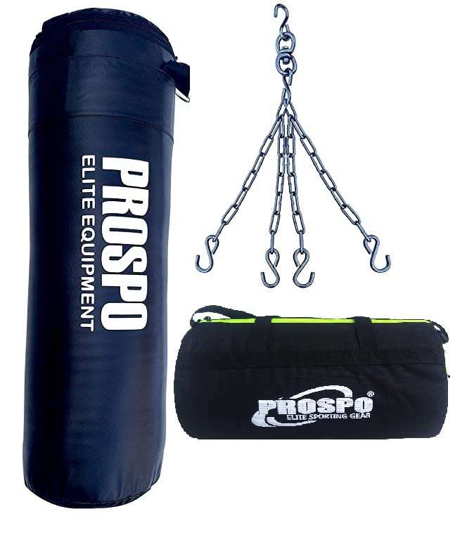 Prospo Punching Bag Srf 36 inch Unfilled with chain and Duffle Bag Boxing Gym Set, Boxing Kit, Boxing Set for Men, Boxing Kit for Men, Punching Bag Srf 36 inch Unfilled with chain and Duffle Bag (Black) 1