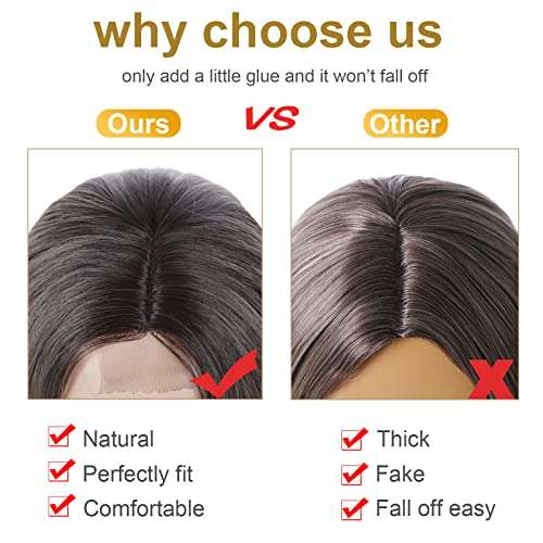 WOCO Long Wavy Wig, Ombre Platinum Blonde Wigs for Women, Synthetic Wig with Natual Hairline Lace Fornt Sliver White Curly Middle Part Hair Replacement Wigs for Halloween Daily Party Cosplay Use 6