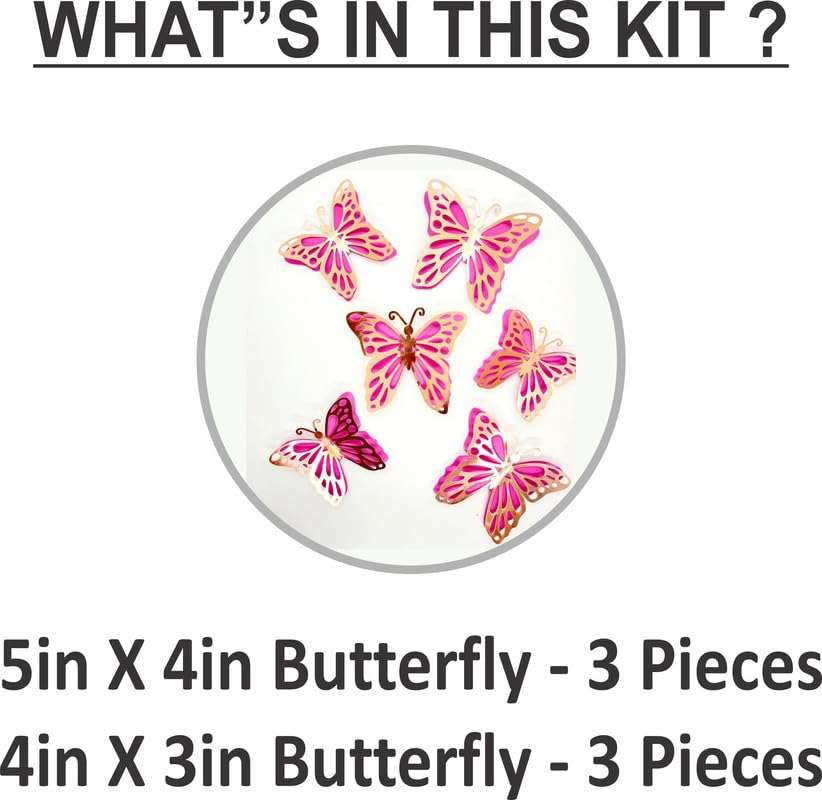 Untumble Butterfly Stickers for Balloon Decoration | Pink & Gold Butterfly 3D Stickers for Wall Decoration | Butterfly Decoration Items | Butterfly Stickers for Birthday Decoration | Pack of 6 3