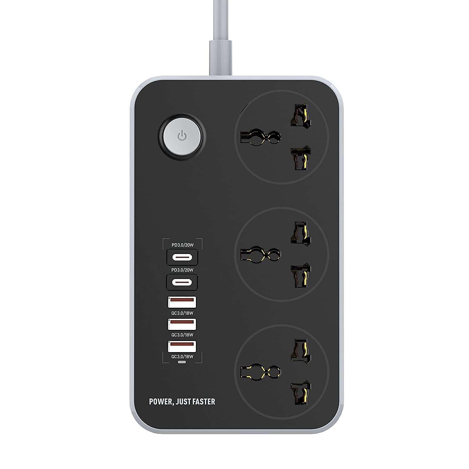 ELMVIA Extension Board 2500W 4 Power Sockets Extension Cord with 38W 4 USB Port + 2500W 2 Type C Port Fast Charger Fire-Resistant Multiple Plug Socket Universal Extension Box 2 Miter Wire 3