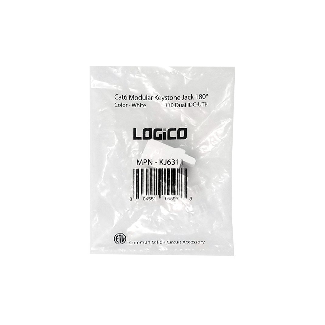 LOGICO 25 Pack lot Keystone Jack Cat6 White Network Ethernet 110 Punchdown 8P8C 180° 4