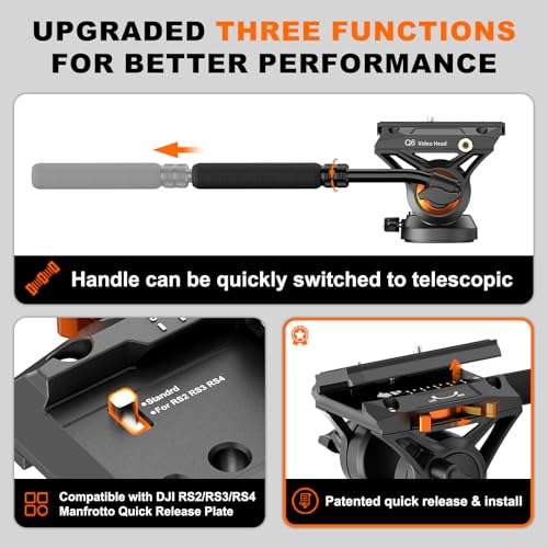 Monopod, COMAN KX3232 73.2 inch Professional Monopod Tripod Lightweight Aluminum Telescopic Camera Monopod with feet and Pan Tilt Fluid Head for DSLR Video Cameras 2