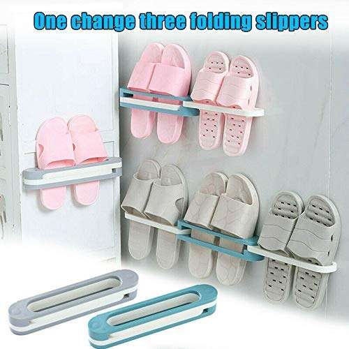 Delzon 3-in-1 ABS Wall Mounted Foldable Slippers Shoe Storage Organizer Rack Hanger/Towel Racks Holder (Multicolor) 6