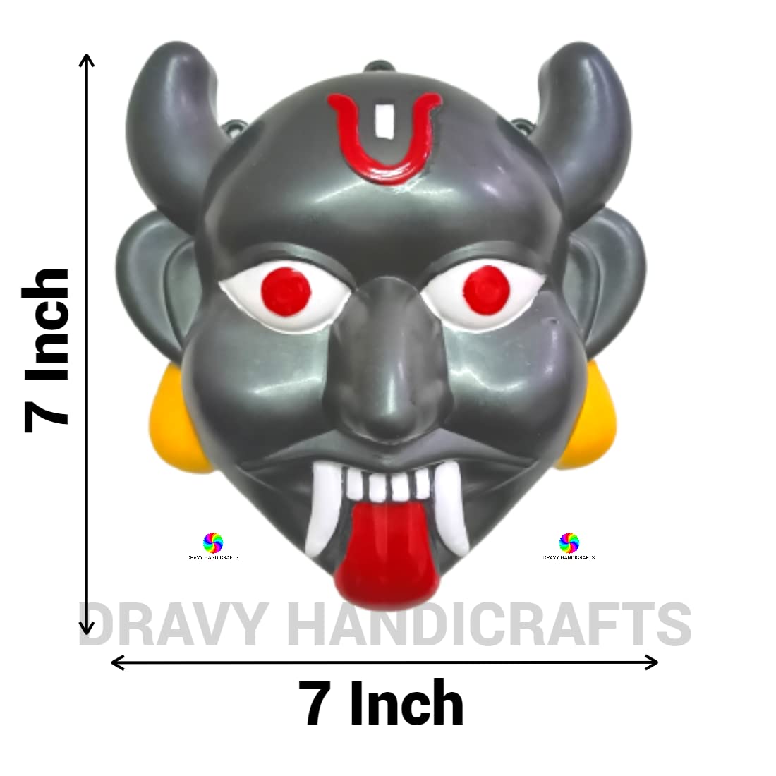 DRAVY HANDICRAFTS Nazar Battu for home entrance Evil Eye Protector Plastic Mask For Pooja Wall Hanging Nazar Suraksha Kawach for House Entrance, Office, Shops, Car, Truck (Size- 7X7 Inches) 4