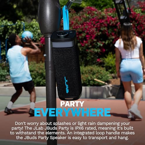 JLab JBuds Party Portable Bluetooth Speaker, 2 Full-Range Drivers + 2 Passive Woofers, IP56 Waterproof, 12 Hours Playtime, Connect Multiple Speakers, Custom Sound + RGB Lighting via App, Black 6