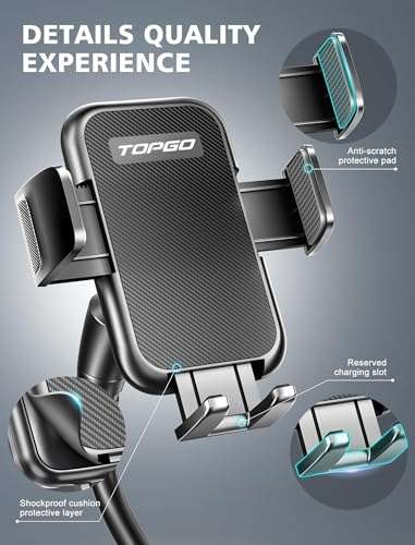 TOPGO Cup Phone Holder for Car [2025 Upgraded Ultra-Sturdy & Non-Shaking] Car Phone Mount with Adjustable Long Gooseneck Cell Phone Automobile Cradles for iPhone 16 Pro Max and More Smartphone - Black 5