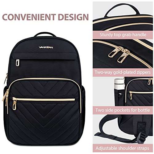 VANKEAN 15.6 Inch Laptop Backpack for Women Men Work Bag Fashion with USB Port, Waterproof Backpacks Nurse Stylish Travel Bags Casual Daypacks for College, Business, Black 6