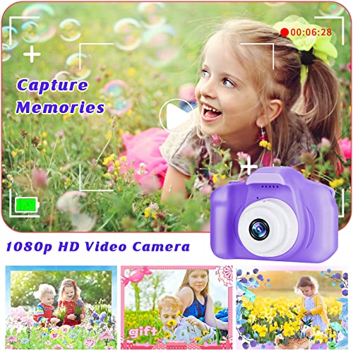 Kids Camera for Boys and Girls, SINEAU Digital Camera for Kids Toy Gift, Toddler Camera Birthday Gift for Age 3 4 5 6 7 8 9 10 with 32GB SD Card, Video Recorder 1080P IPS 2 Inch(Purple) 3