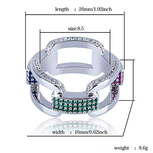 SHINY.U Men’s 14K Gold Plated Cluster Lab Diamond Eternity Band CZ Bling Square Anchor Link Ring Hip Hop (White Gold, 8) 4