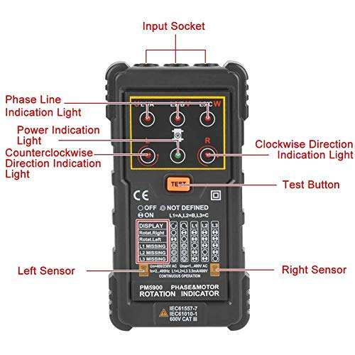 Portable Handheld Three Phase Motor Rotation Indicator Tester Motor Rotation Tester for Installing Repairing Maintaining Three Phase System 2