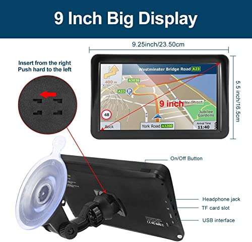 9-Inch GPS Navigation for Car With Speed Limit & Traffic Light Tips, Turn-by-Turn Directions, 2024 USA Map, Lifetime Updates 2