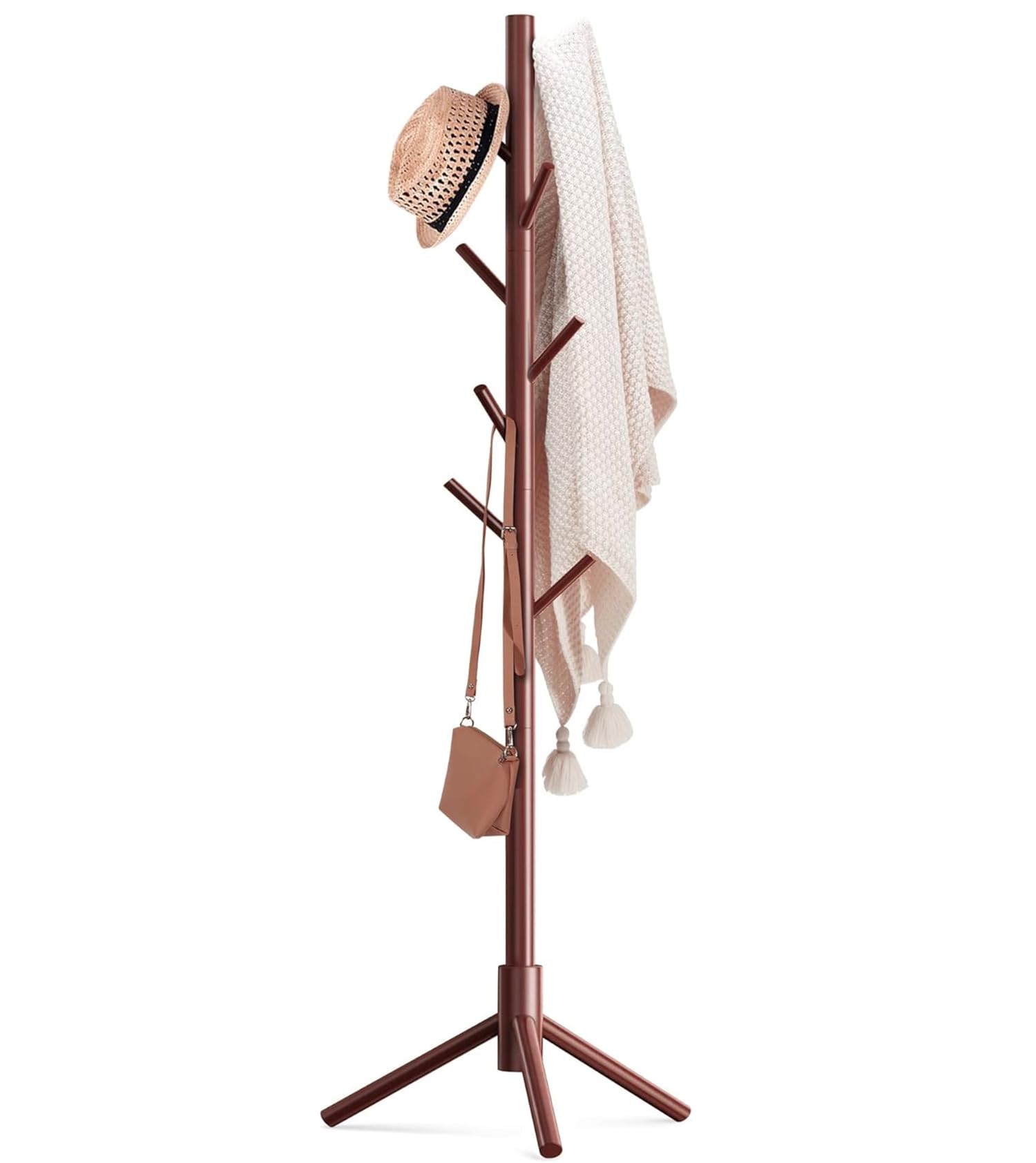 House of Quirk Bamboo Coat and Hat Rack 8 Hooks Coat Stand Clothes Rack Solid Feet for Clothes Scarves and Hats DIY- Do-it-Yourself Rack (Dark Brown) 1