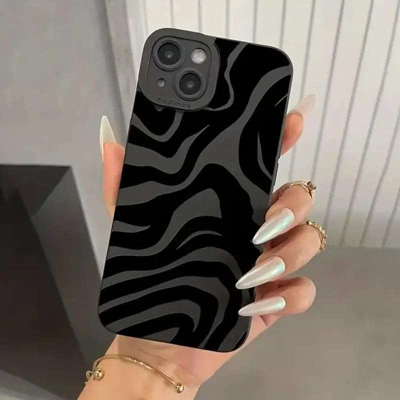 Wave Pattern Case For iPhone 12 Pro Max - Black Silicone Phone Case iPhone 13, 14, 15 Pro Max, XS, XR, X, 7, 8 Plus, SE 2020, 13 Mini - Protective Pouch For iPhone - Shockproof, Anti Fingerprint, Gift 6