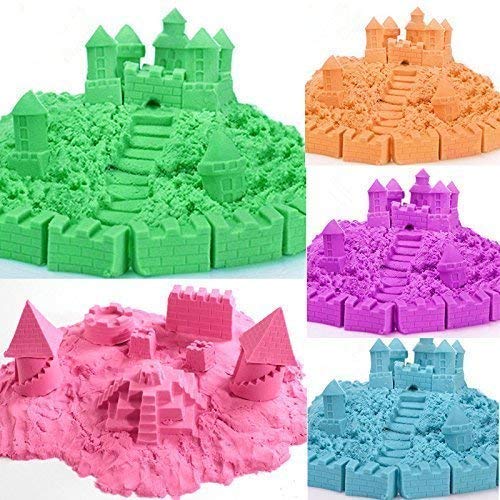 Anadimall 1 kg Magic Moving Kinetic Soft Sand Clay Craft Art Box Children Playing Set Beach Toy for Kids Activity Toys with 12 Mould (1 kg Square Sand Box) 2