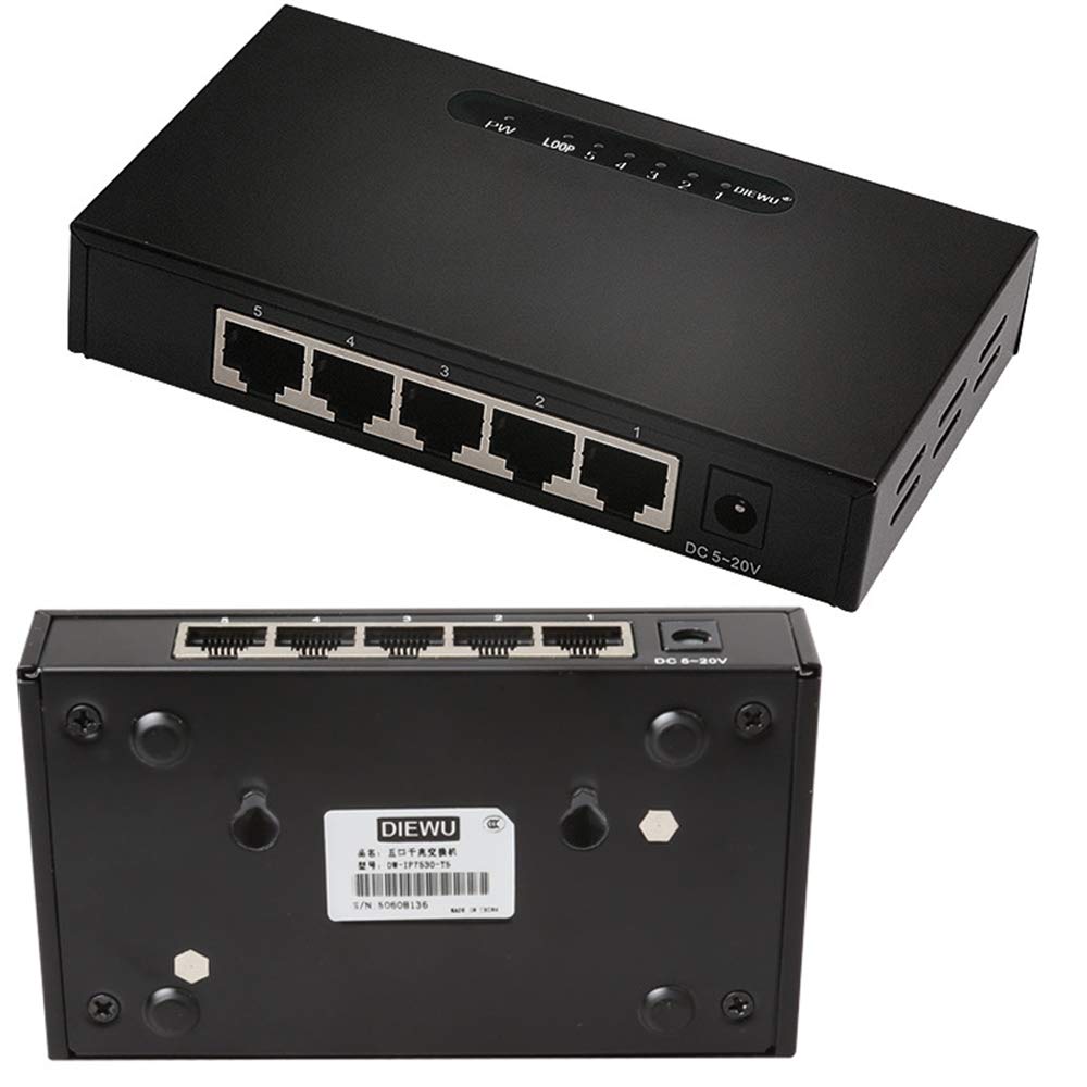 Gigabit Ethernet Switch 5 Ports Network hubs and switches, Full 1000M Gigabit unmanaged Metal Desktop Switch, Home Campus Office Plug and Play Network Splitter 3