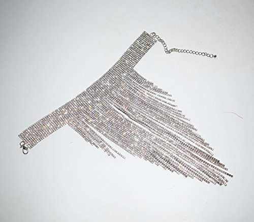 Qiaose Stunning Rhinestone Choker Necklace Women Statement Necklace Long Chain Necklace (Silver) 6