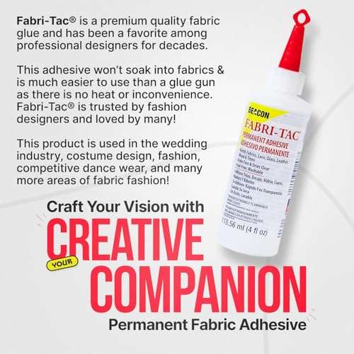 BEACON Fabri-Tac Premium Fabric Glue - Quick Drying, Crystal Clear, Permanent - for Fabrics, Canvas, Lace, Wood and More, 4-Ounce 3