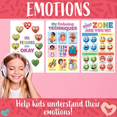 DeeDee's Workshop 4 Feelings Chart For Kids, Zones of Regulation Poster, Emotions Poster, Emotion Chart for Kids, Emotional Regulation, Set of 4 (11 x 17 inches) 4