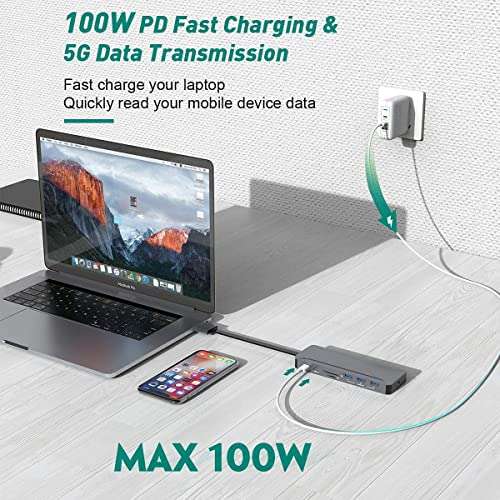 MacBook Pro Docking Station Dual Monitor 4K HDMI Adapter, 13 in 2 MacBook pro USB Adapter for MacBook Pro Air Mac HDMI Dock Dongle Dual USB C to Dual HDMI 100W PD3.0 6USB SD/TF RJ45 AUX 6