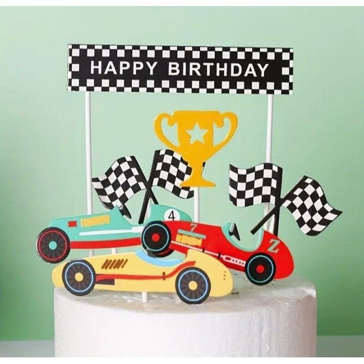 PartyToko car theme Cake Topper car theme Birthday theme Partysupplies Acrylic Happy Birthday car Face Cake Topper for Boys Girls Adults Birthday Party Supplies 7pcs 1
