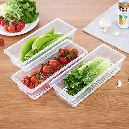 Anadimall Food Storage Container, Fridge Organizer Case With Removable Drain Plate Stackable Freezer Storage Containers Keep Fresh For Storing Fish, Meat, Vegetables (1500)(Pack of 3) 1