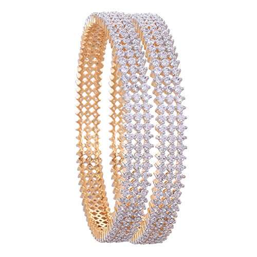 Ratnavali Jewels American Diamond Studded Gold Plated Traditional White CZ/Diamond Bangles for Women/Girls-2.6 3