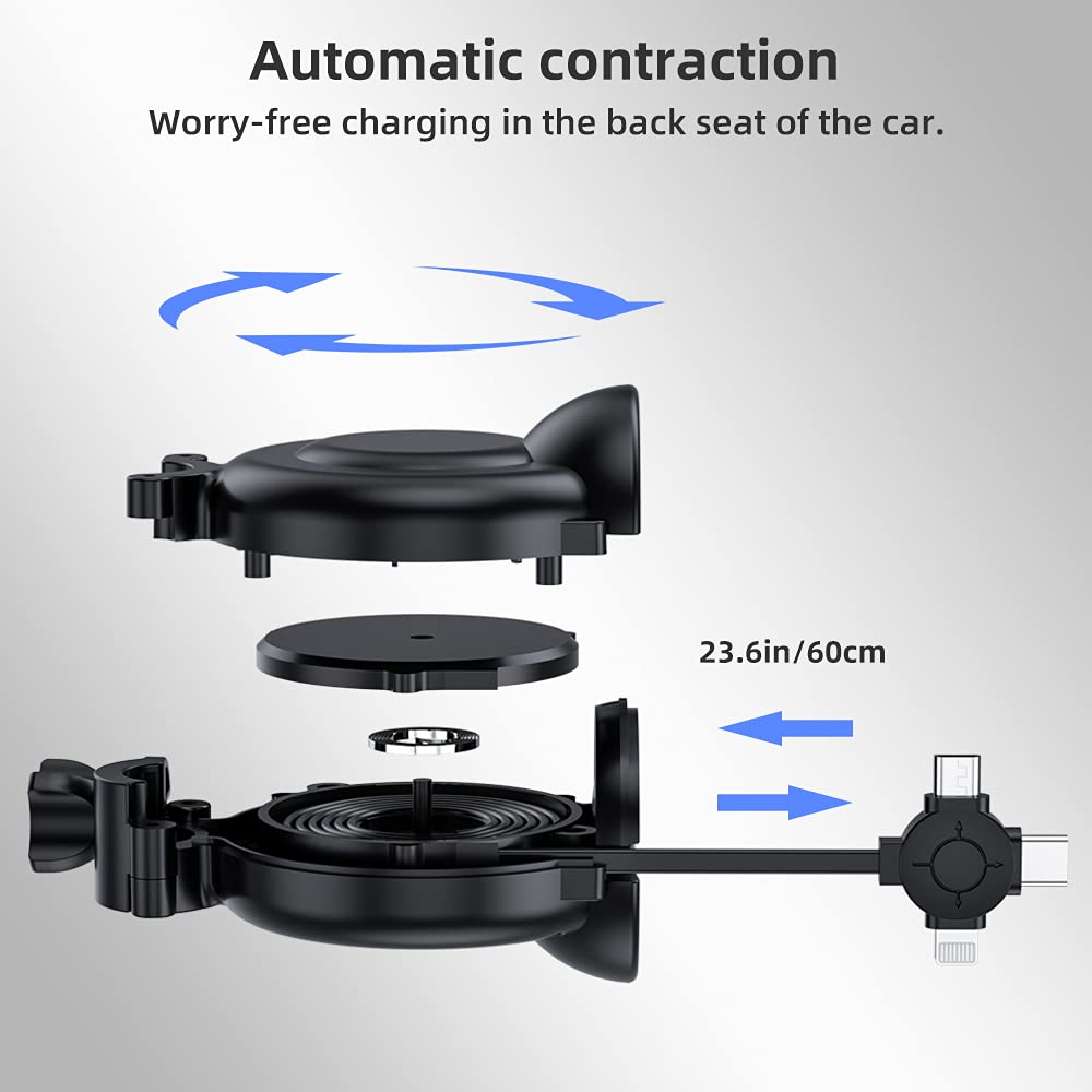 Car Retractable Charging Cable Box 3 in 1 USB Type C Fast Charger Cord Station Car Headrest Backseat with Share Ride Customer Taxi，Multi Cord Connector for All Phones/iPhone/Samsung/Android/ 5