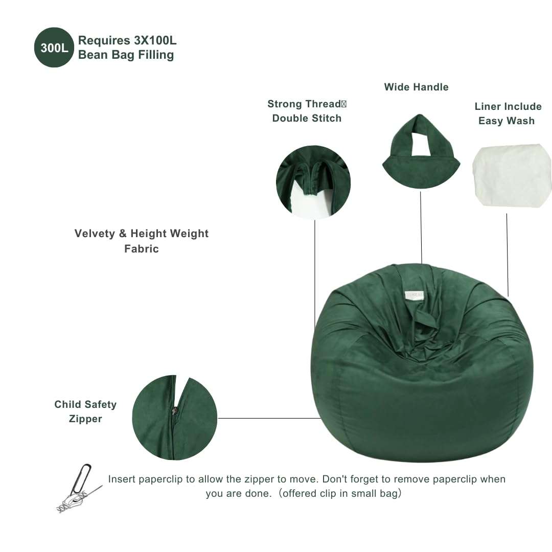 Tusrai Bean Bag Cover with Liner Only Washable 3ft (No Filler) Velvety Luxurious Microfiber Suede Bean Bag Chair Cover for Adults Indoor (Black-Cover&Liner Only, Large) 5