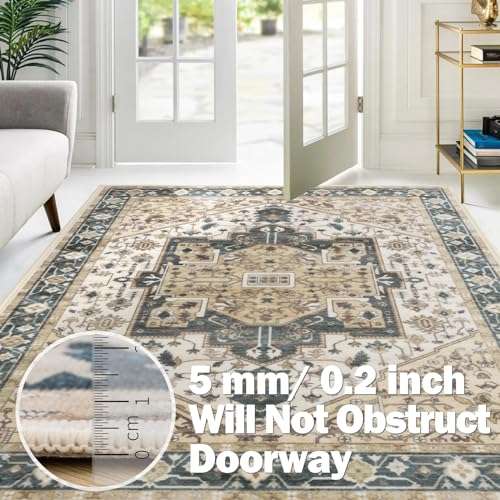 5x7 Area Rugs Large Non Slip Washable Rug for Living Room Soft Low Pile Area Rug Ruggable Boho Vintage Floral Carpet for Bedroom Dining Room Nursery Home Office Playroom Indoor, Gray 2