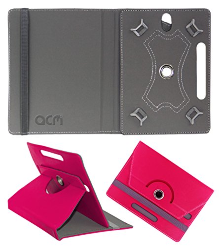 Acm Rotating Leather Flip Case Compatible with Celkon Ct744 Tablet Cover Stand Dark Pink 2