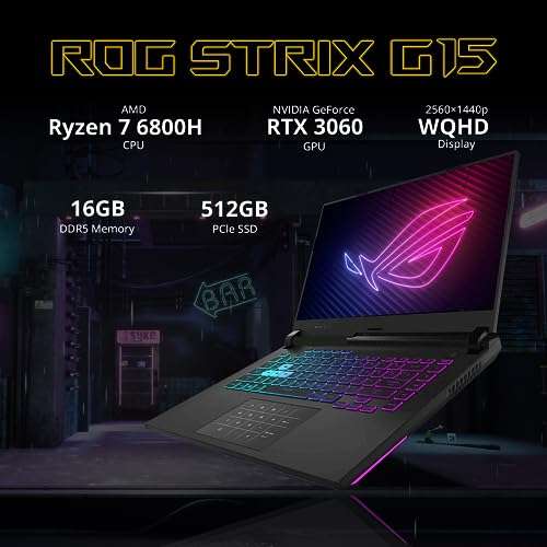 Asus 2022 ROG Strix G15 15.6'' FHD 144Hz Gaming Laptop, AMD Ryzen 7-4800H, 16GB RAM, 512B PCIe SSD, Backlit Keyboard, GeForce RTX 3060 Graphics, Windows 11 Home, Gray, 32GB Snowbell USB Card 2