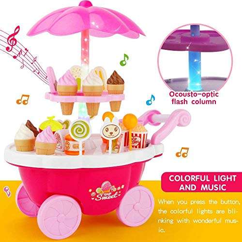 E-ROYAL SHOP Ice Cream Kitchen Play Cart Kitchen Set Toy With Lights And Music 6