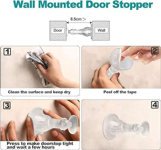 Korvia Door Stopper for Home Transparent Silicone Self-Adhesive Rubber Door Stopper Wedge Gate Stopper for All Doors Durable Non-Slip Floor Protector for Home Office Hotel Keep Doors Open Safely 5