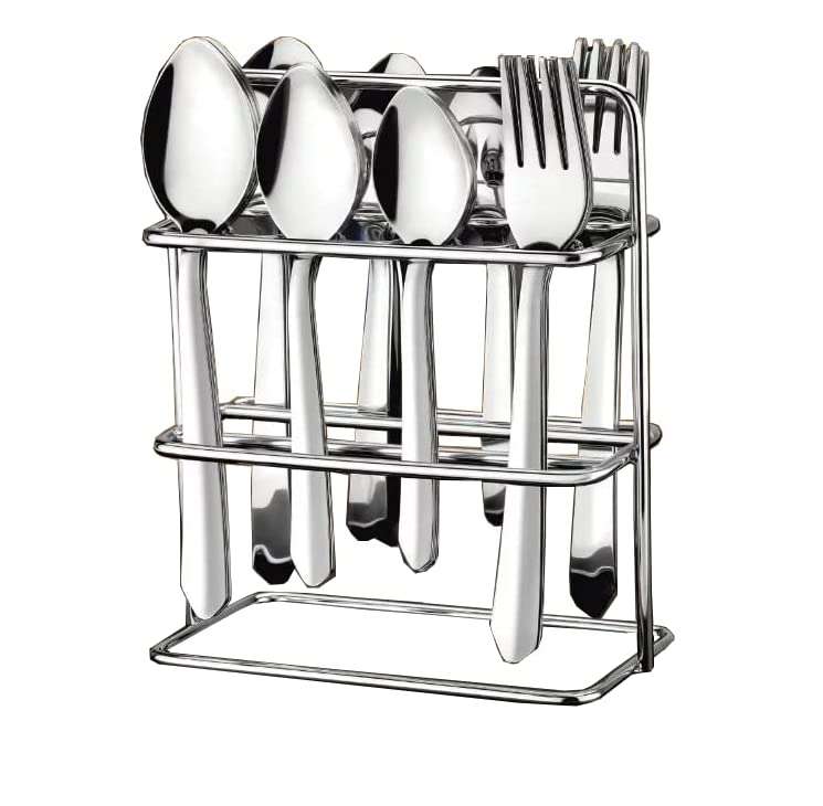 Sajani 24 pcs Stainless Steel Cutlery Set / Forks with Stand for Home & Kitchen / 6 Dinner Spoons / 6 Dinner Forks / 6 Dessert Spoons / and 6 Tea Spoons / Cutlery Set with Stand ( Silver ) 3