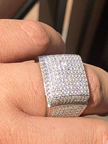 HarlemBling Solid 925 Sterling Silver Men's Ring - Iced Out Ring - Icy Hip Hop Square Micropave Men's Hip Hop Ring (12) 6