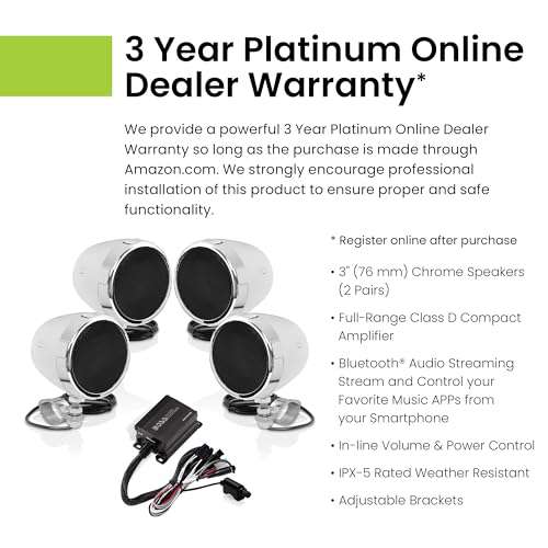 BOSS Audio Systems MC470B 3 Inch Motorcycle Full Range Speakers and Amplifier Sound System - Bluetooth 2 Channel Amplifier, Weatherproof, Volume Control, ATV UTV Compatible 2