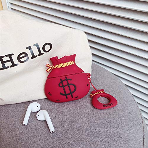 LEWOTE Silicone Case Cover Compatible for Apple Airpods 1&2[Funny Design][Best Gift for Girls Kids or Woman](Money Bag Red) 3
