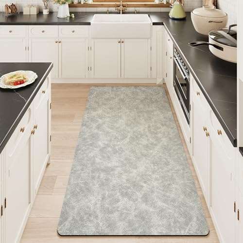 Bath Mat Rug, Rubber Non-Slip Quick Dry Absorbent Thin Bathroom Rugs Fit Under Door Bathroom Floor Mats-Shower Rug for in Front of Bathtub, Sink, Shower Room(Light Grey,24"x48") 1