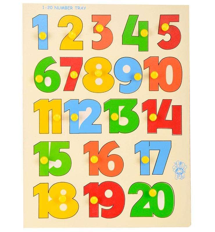 Skillofun MDF 1-20 Number Shape Tray (with Knobs) Learning Toy | Early Educational Toy for Kids (Multicolor, Age- 3+) 1